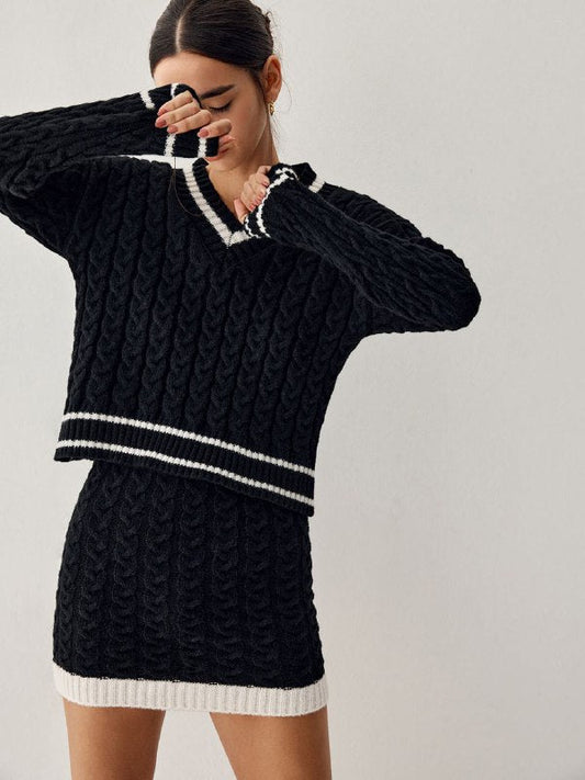 Zopfmuster-Pullover mit Rock